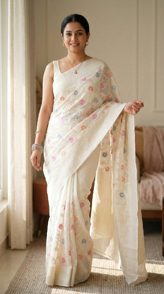 Banarasi Silk Saree/Floral Jaal Pattern