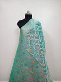 Banarasi Silk Saree/Floral Jaal Pattern/Seagreen Color