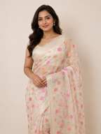 Phool Jaal Banarasi Saree/Off-White Color