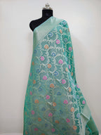 Banarasi Silk Saree/Floral Jaal Pattern/Seagreen Color