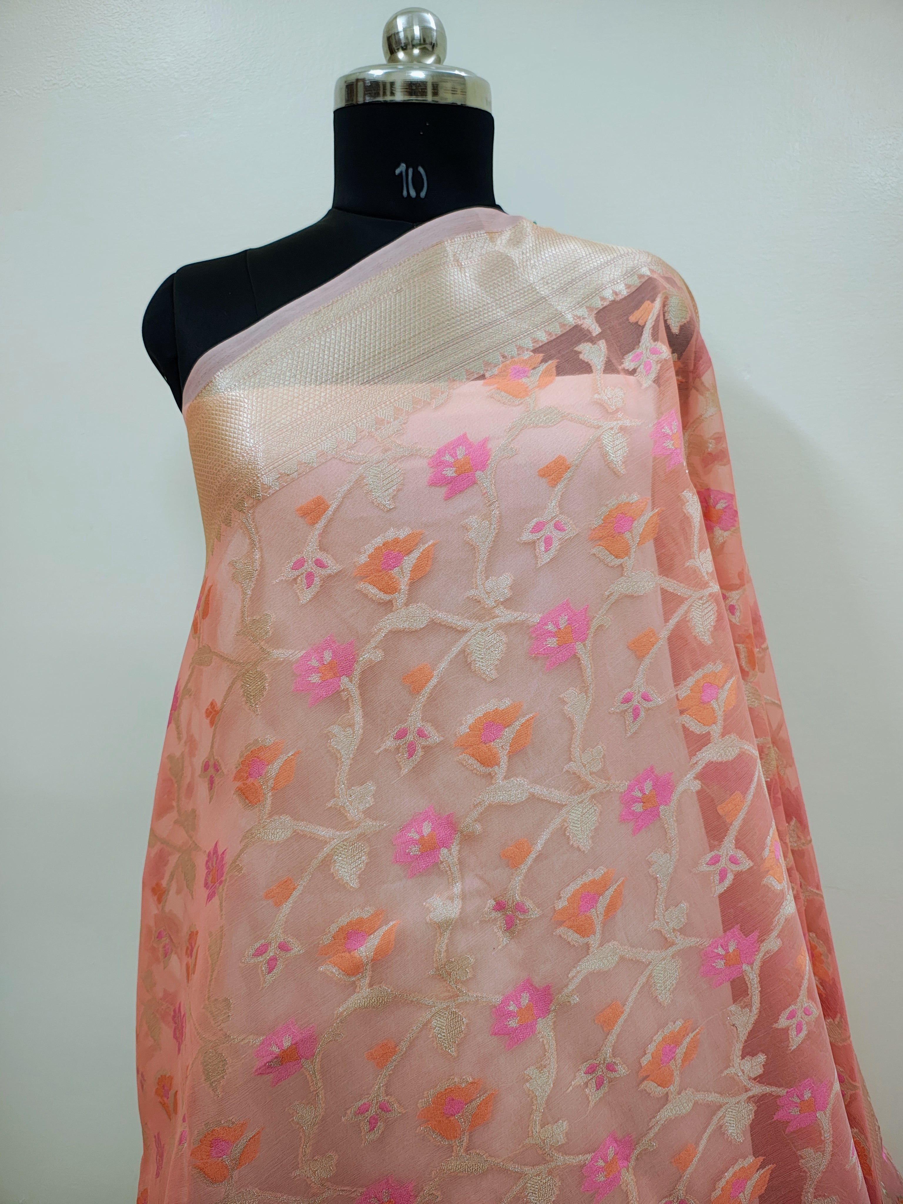 Phool Jaal Banarasi Saree/Peach Color