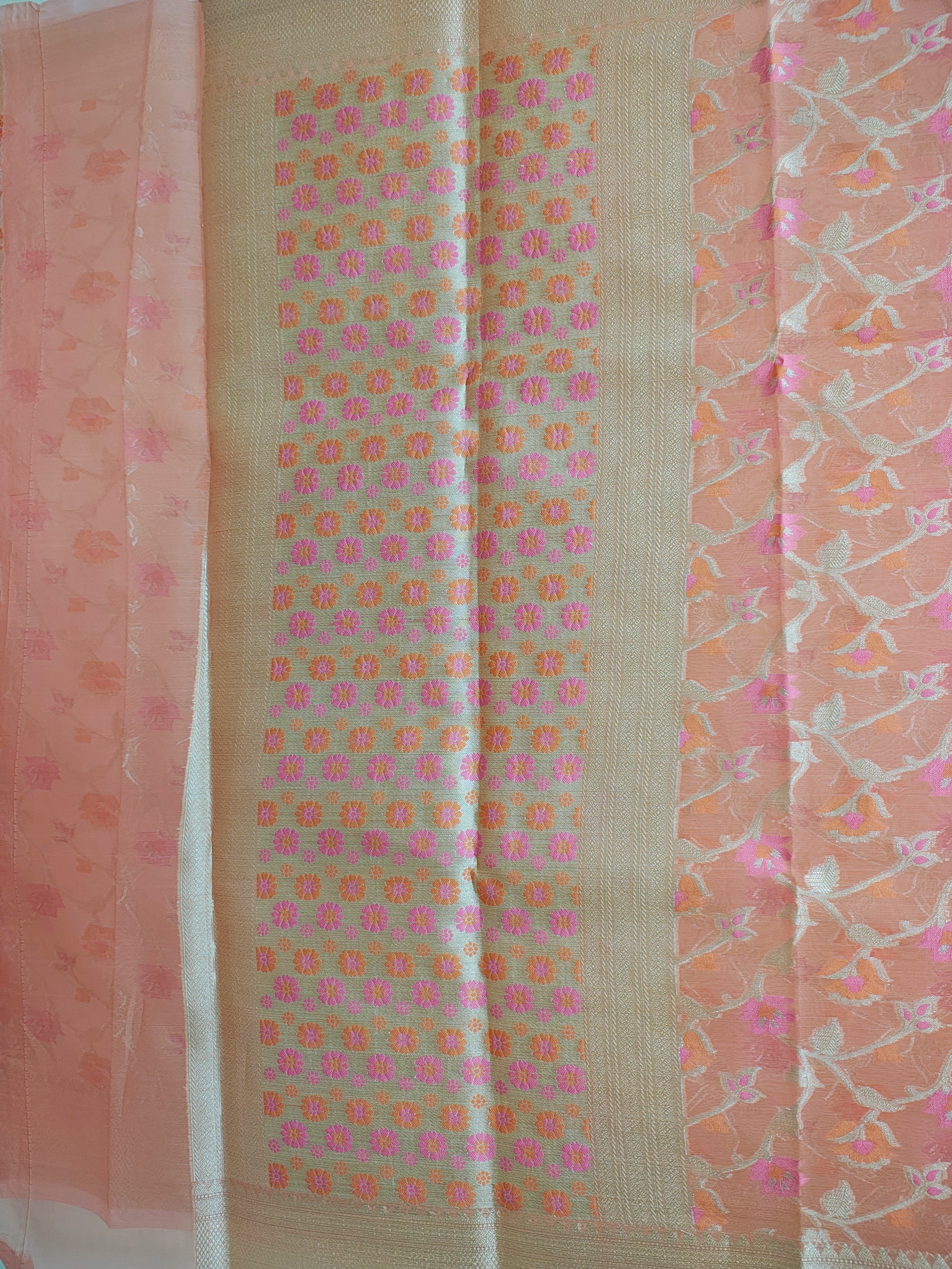 Phool Jaal Banarasi Saree/Peach Color