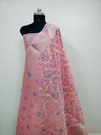 Banarasi Silk Saree/Floral Jaal Pattern/Pink Color