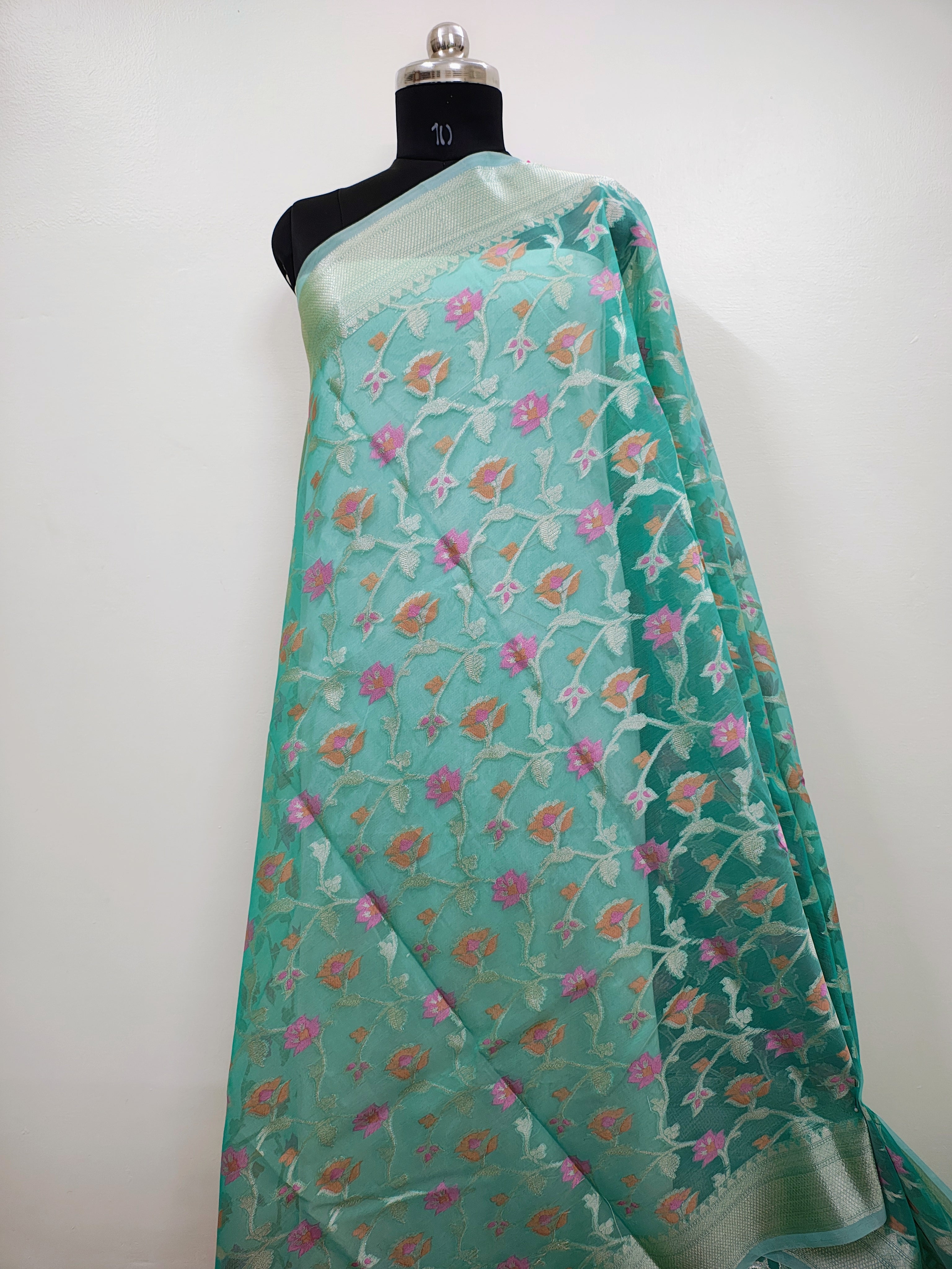 Phool Jaal Banarasi Saree/Sea-green Color