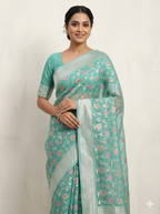 Phool Jaal Banarasi Saree/Sea-green Color