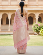 Banarasi Silk Saree/Floral Jaal Pattern/Pink Color