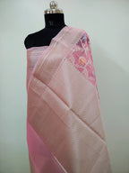Banarasi Silk Saree/Floral Jaal Pattern/Pink Color