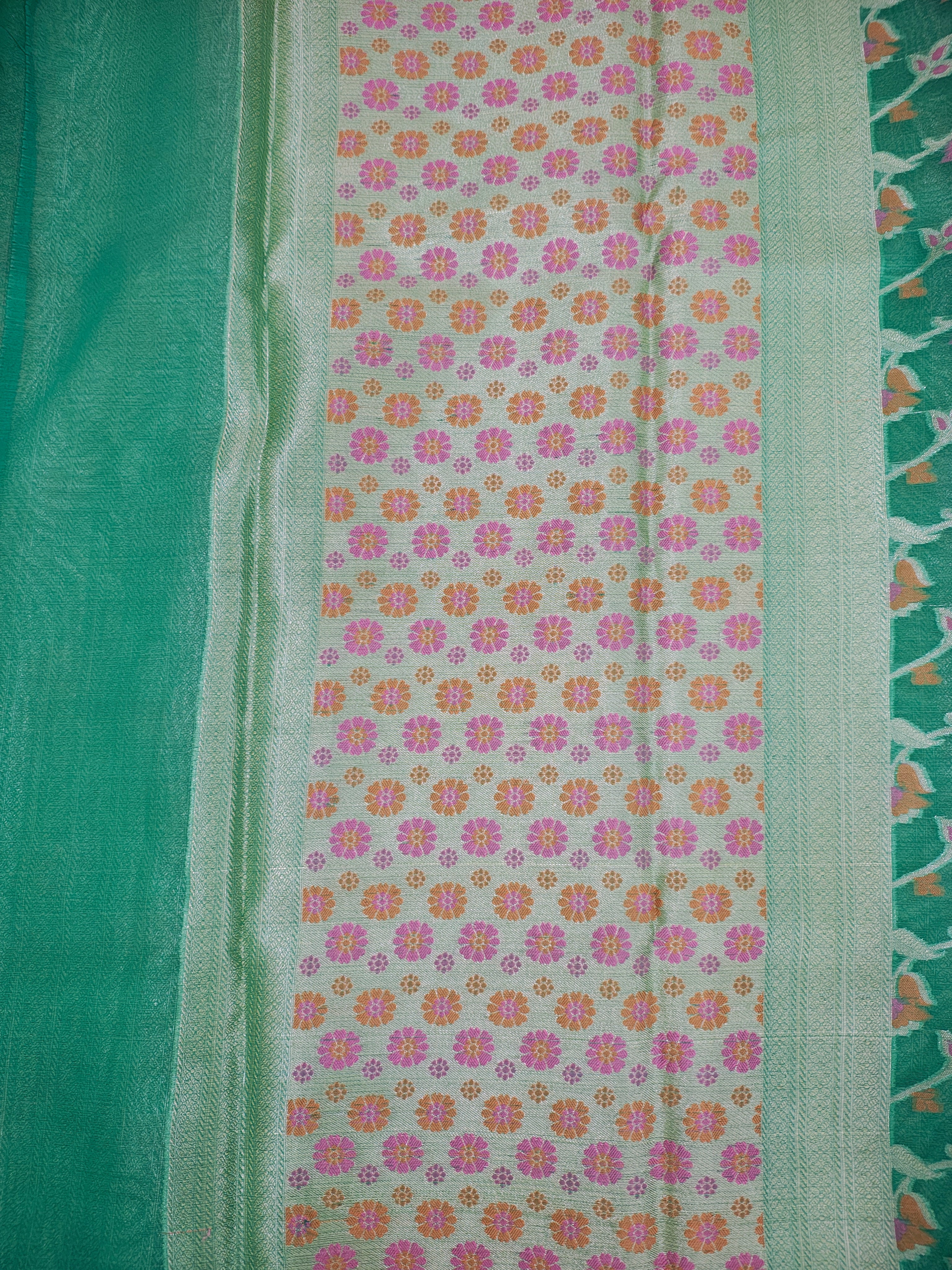 Phool Jaal Banarasi Saree/Sea-green Color