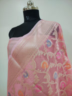 Banarasi Silk Saree/Floral Jaal Pattern/Pink Color