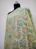 Banarasi Silk Saree/Floral Jaal Pattern/Pista Color