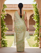 Banarasi Silk Saree/Floral Jaal Pattern/Pista Color