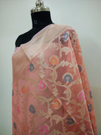 Banarasi silk Saree/Floral Jaal Pattern/Peach Color