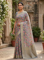 Phool Jaal Banarasi Saree/Grey Color