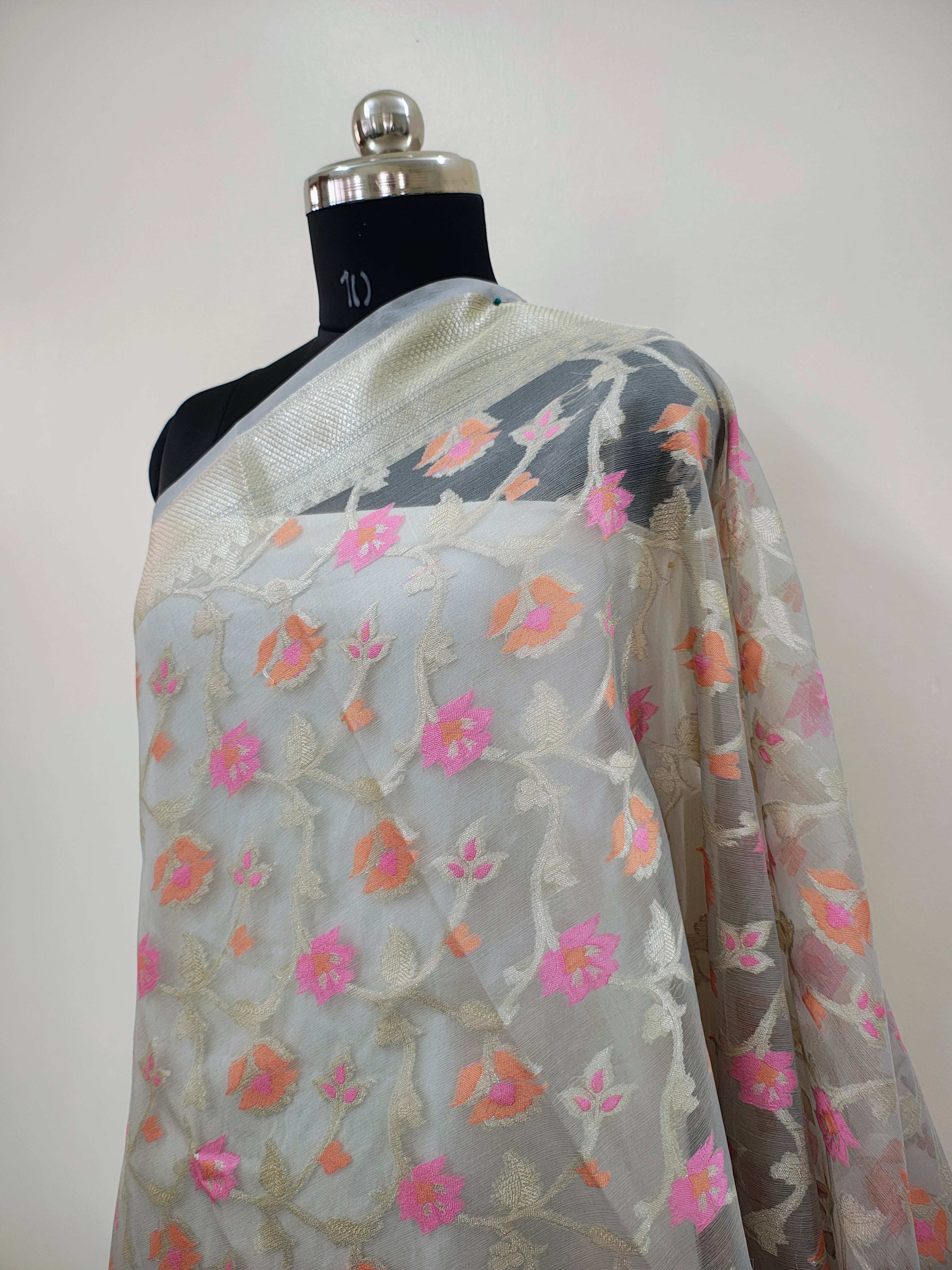 Phool Jaal Banarasi Saree/Grey Color