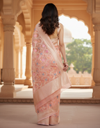 Banarasi silk Saree/Floral Jaal Pattern/Peach Color