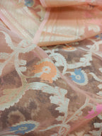 Banarasi silk Saree/Floral Jaal Pattern/Peach Color