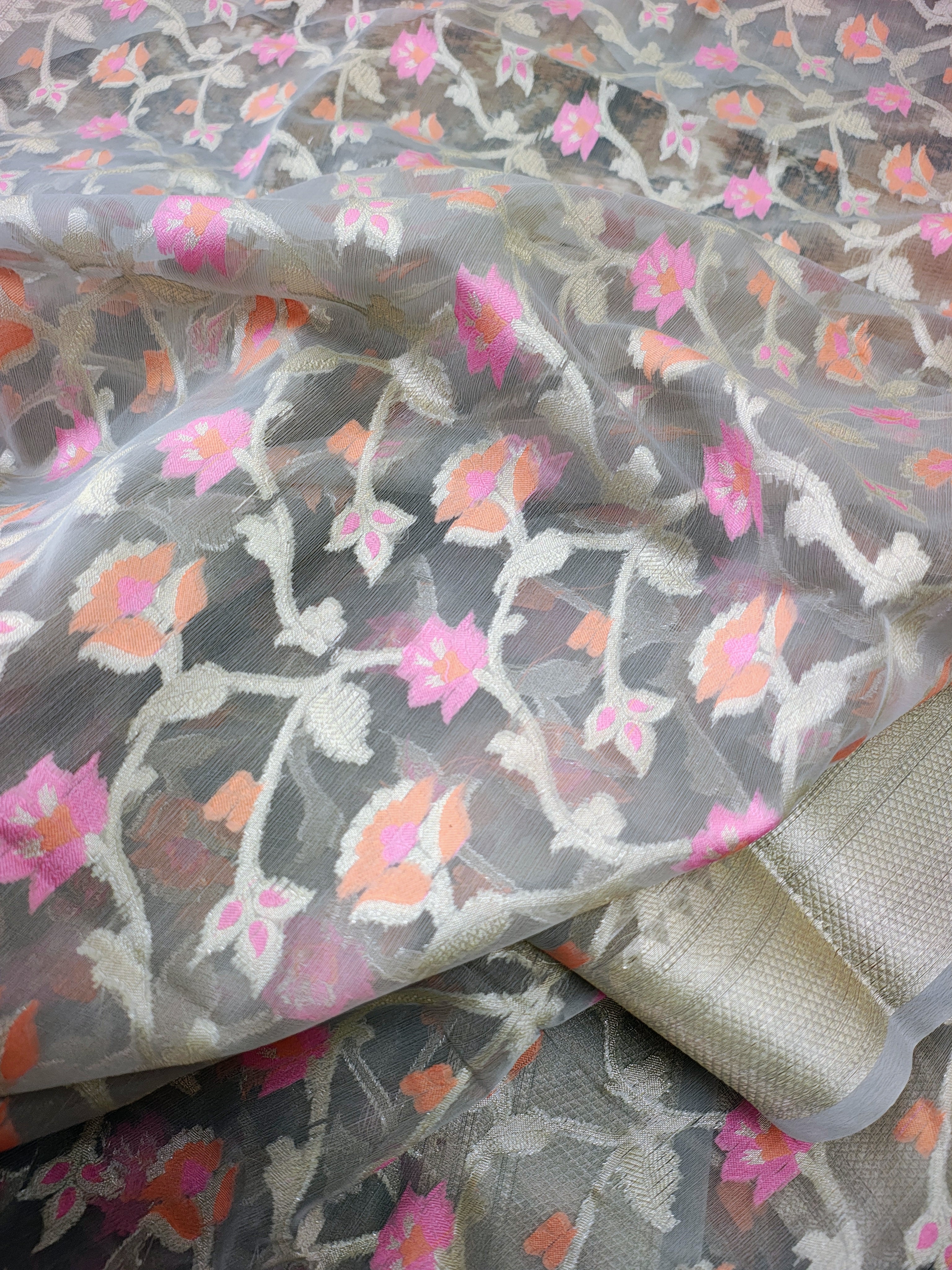Phool Jaal Banarasi Saree/Grey Color