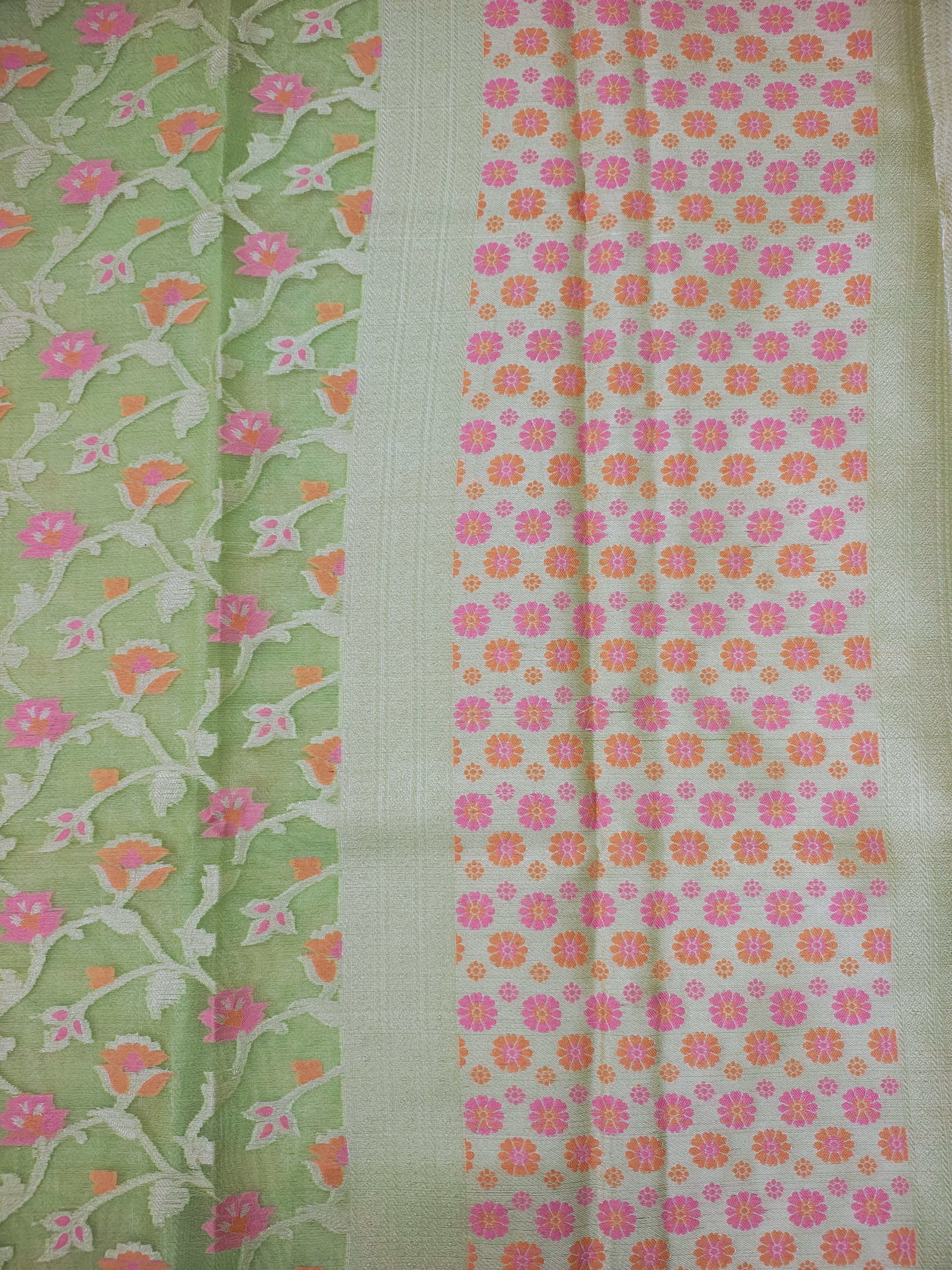Phool Jaal Banarasi Saree/Pista Color