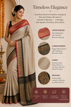 Traditional Banarasi Semi Katan Silk Saree with Checks Design & Red Zari Border