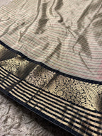 Traditional Banarasi Semi Katan Silk Saree with Checks Design & Red Zari Border