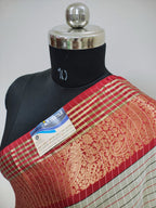 Traditional Banarasi Semi Katan Silk Saree with Checks Design & Red Zari Border