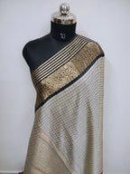 Traditional Banarasi Semi Katan Silk Saree with Checks Design & Red Zari Border