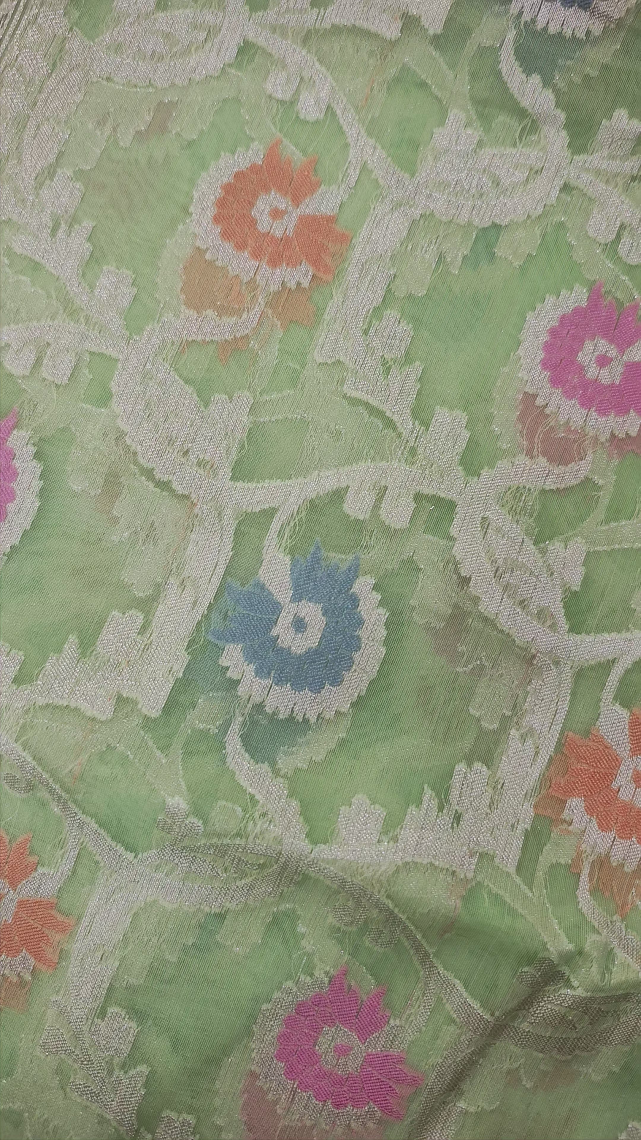 Banarasi Silk Saree/Floral Jaal Pattern/Pista Color