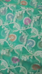 Banarasi Silk Saree/Floral Jaal Pattern/Seagreen Color
